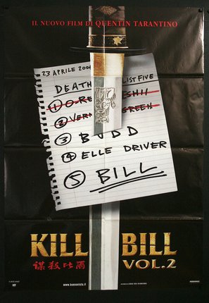 a movie poster with a sword and notepad