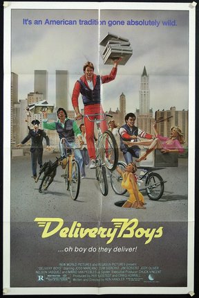 a poster of a delivery boy on a bicycle