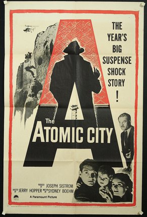 a movie poster with a man silhouette and a red and white letter