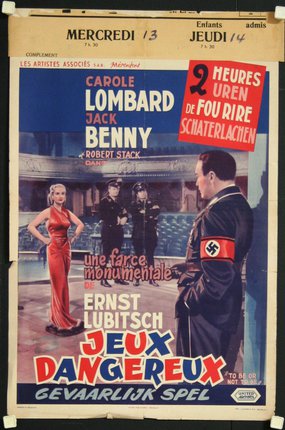 a movie poster with a man and woman in a red dress