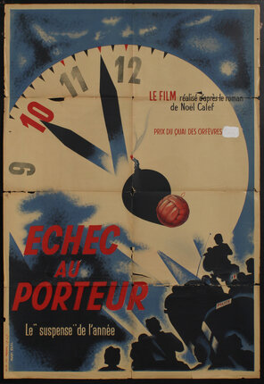 a poster with a clock and a bomb