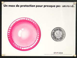 a poster of a condom and a coin