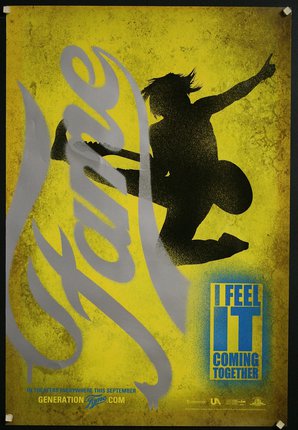 a poster with a person jumping in the air
