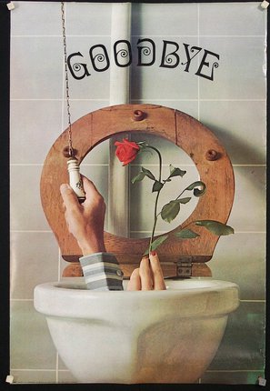 a hand holding a rose in a toilet