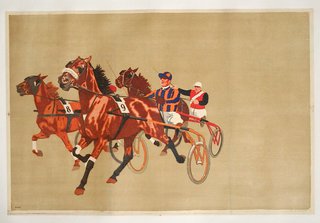 a painting of horses and jockeys