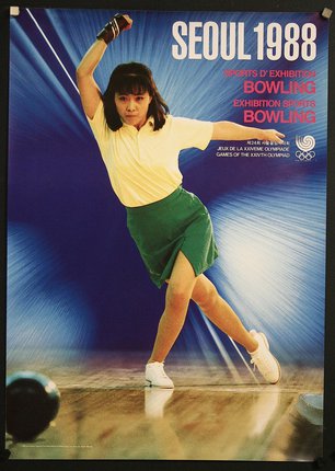 a poster of a woman bowling