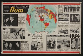 a newspaper with a map of the world