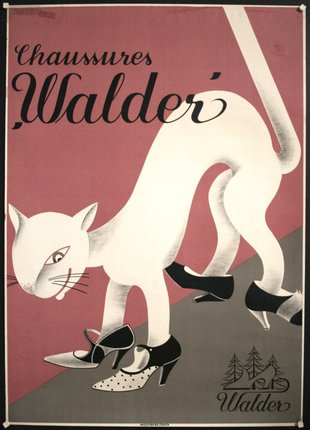 a poster of a cat wearing high heels
