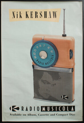 a poster for a small radio with a dial