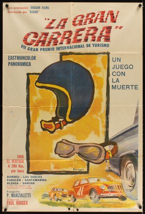 a poster of a car and helmet
