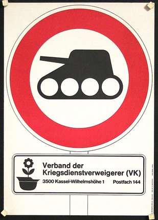 a sign with a tank on it