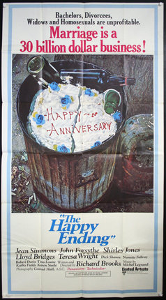 a poster of a birthday cake in a trash can