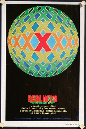 a poster of a ball with a red x
