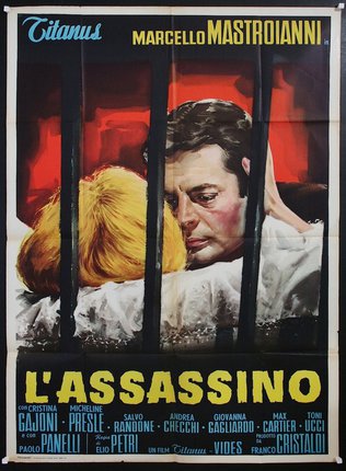 a movie poster of a man hugging a woman behind bars