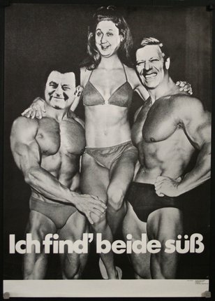 a poster with a woman and two men