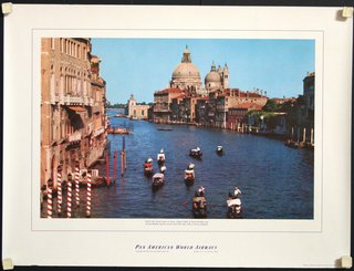 a poster of a canal with boats and buildings