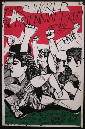 a poster with a group of people raising their fists