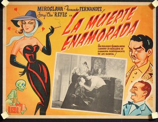a poster with a woman in a black dress and a man in a hat