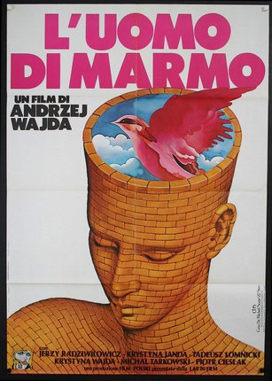 a poster of a man's head with a bird in the head