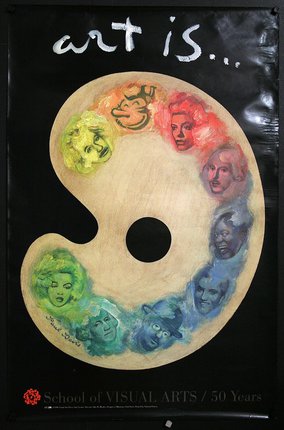 a painting of a palette with different colors of faces