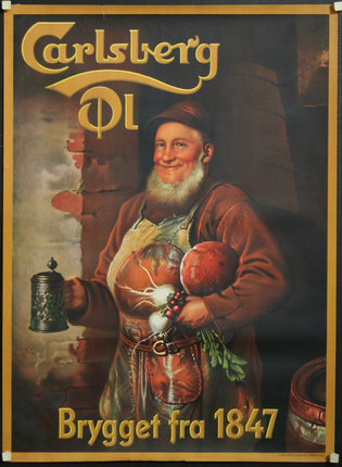 a poster of a man holding a beer mug