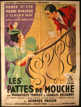 a movie poster of a man and woman on a staircase