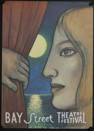 a poster of a woman looking at the moon
