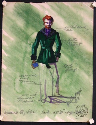 a drawing of a man in a green coat