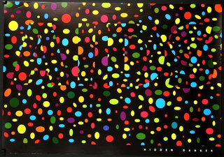 a black background with colorful dots