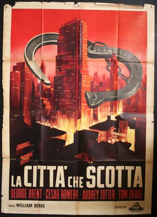 a poster of a city with a handcuffs on it