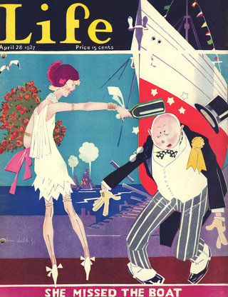 a magazine cover with a man in a tuxedo and a woman in white dress