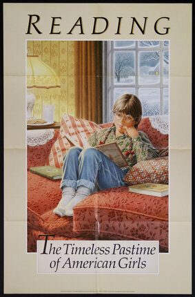 a poster of a girl reading a book