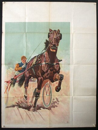 a horse and jockey on a cart