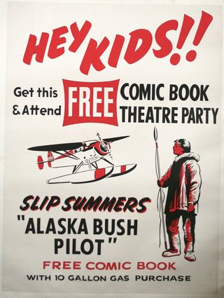 a poster with a man holding a spear and a plane