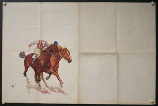 a painting of two jockeys riding horses