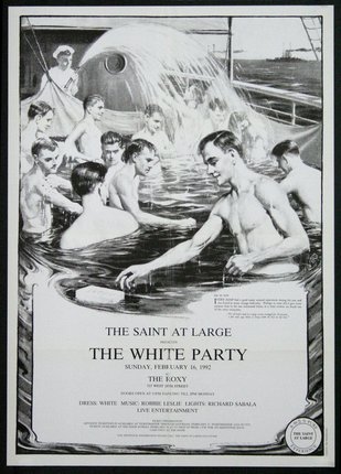 a poster of men swimming in water