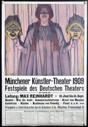 a poster of a woman holding two masks