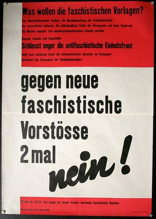 a poster with black and red text