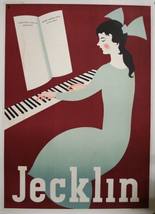 a poster of a woman playing a piano