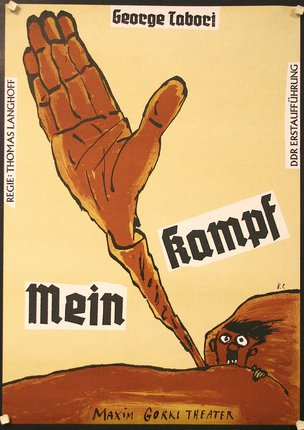 a poster with a hand and a carrot