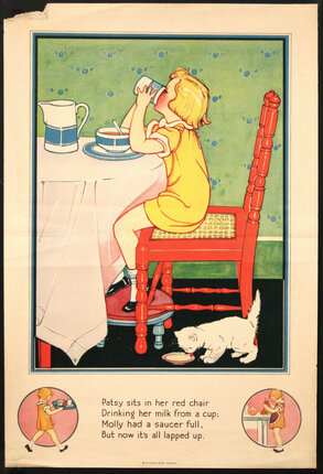 a poster of a child drinking from a cup