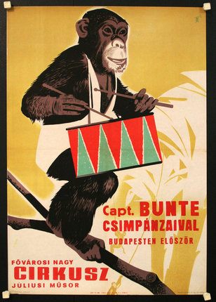 a poster of a monkey holding a drum