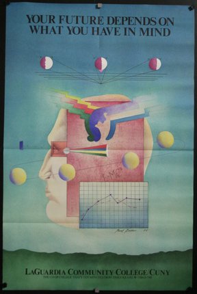 a poster with a drawing of a human head