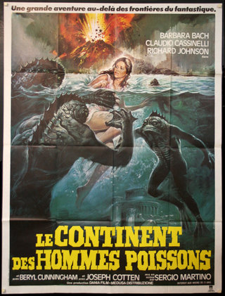 a movie poster with a woman swimming in water and a monster