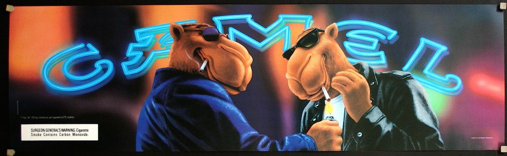 a poster of two camels smoking