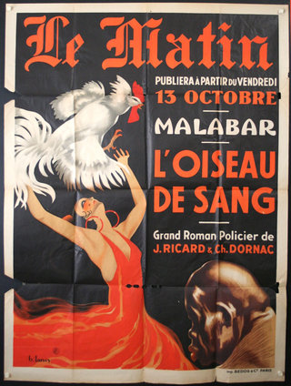 a poster with a woman dancing with a white rooster