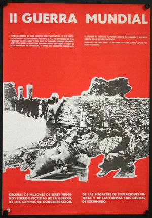 a poster with a red and white picture of people