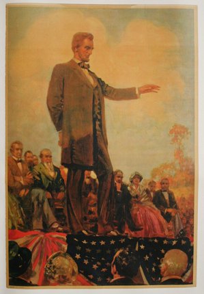 a poster of a man standing on a stage