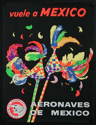 a poster with colorful feathers