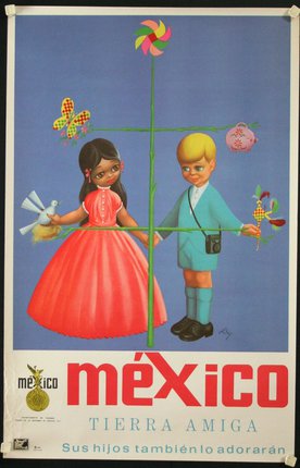 a poster of a boy and girl holding a stick